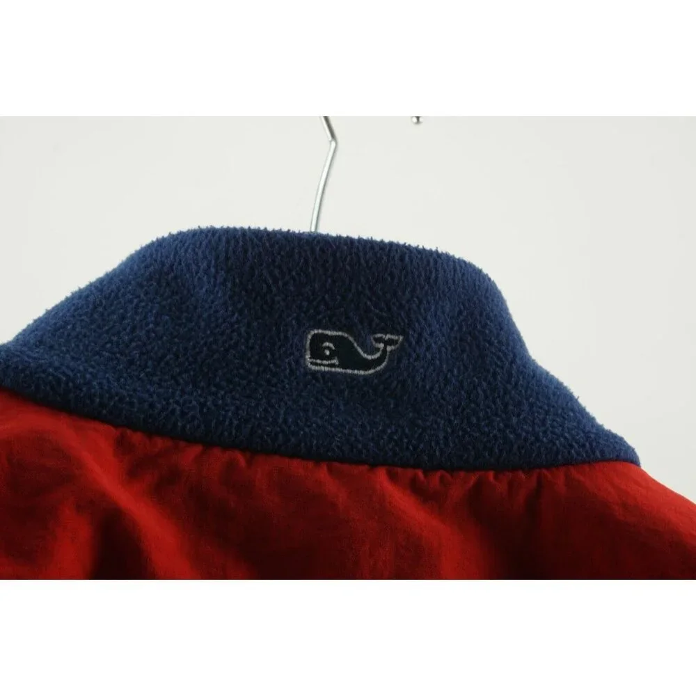 Vineyard Vines Mens Small Blue Red Colorblock Fleece Snap Pullover Whale Sweater
